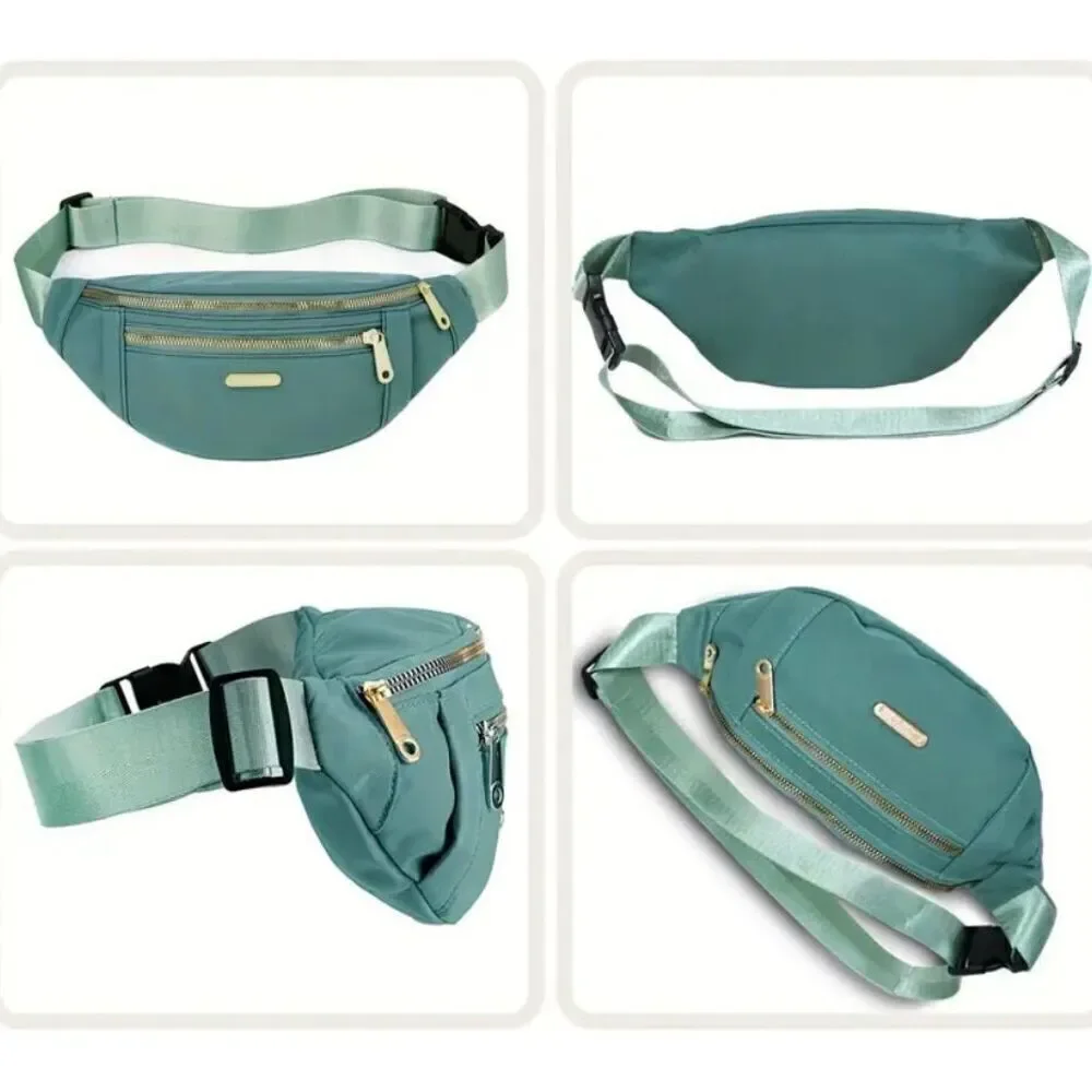 NWT Gorgeous Grey Nylon Sling Bag Fanny Pack w Many Compartments double zipper